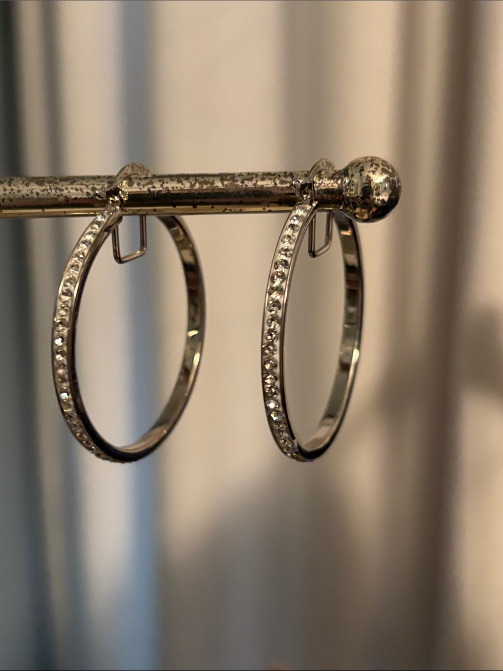 Silver Crystal Hoop Earrings - Elegant Pavé Accent